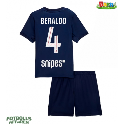 Paris Saint-Germain Lucas Beraldo #4 Hemmaställ Barn 2025-26 Kortärmad (+ Korta byxor)